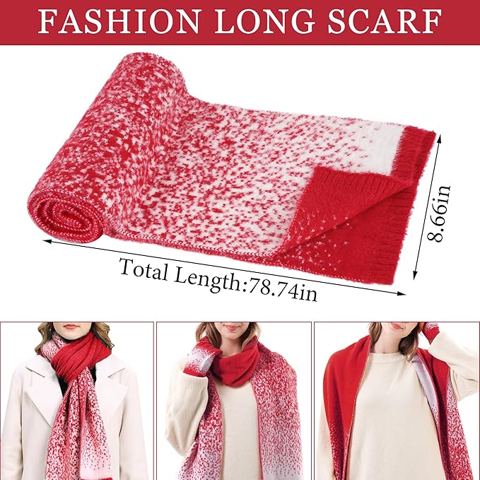 Womens Winter Knit Beanie Hats and Touchscreen Gloves Long Scarf Set with Warm Fleece Lined Skull Caps Scarves for Women