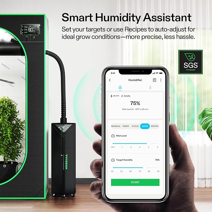 VIVOSUN AeroStream H19 Intelligent Environmental 19L Humidifier with Temp & Humidity Probe, Top Control Panel, Smart Remote Control, Designed Specifically for Use with Grow Tents
