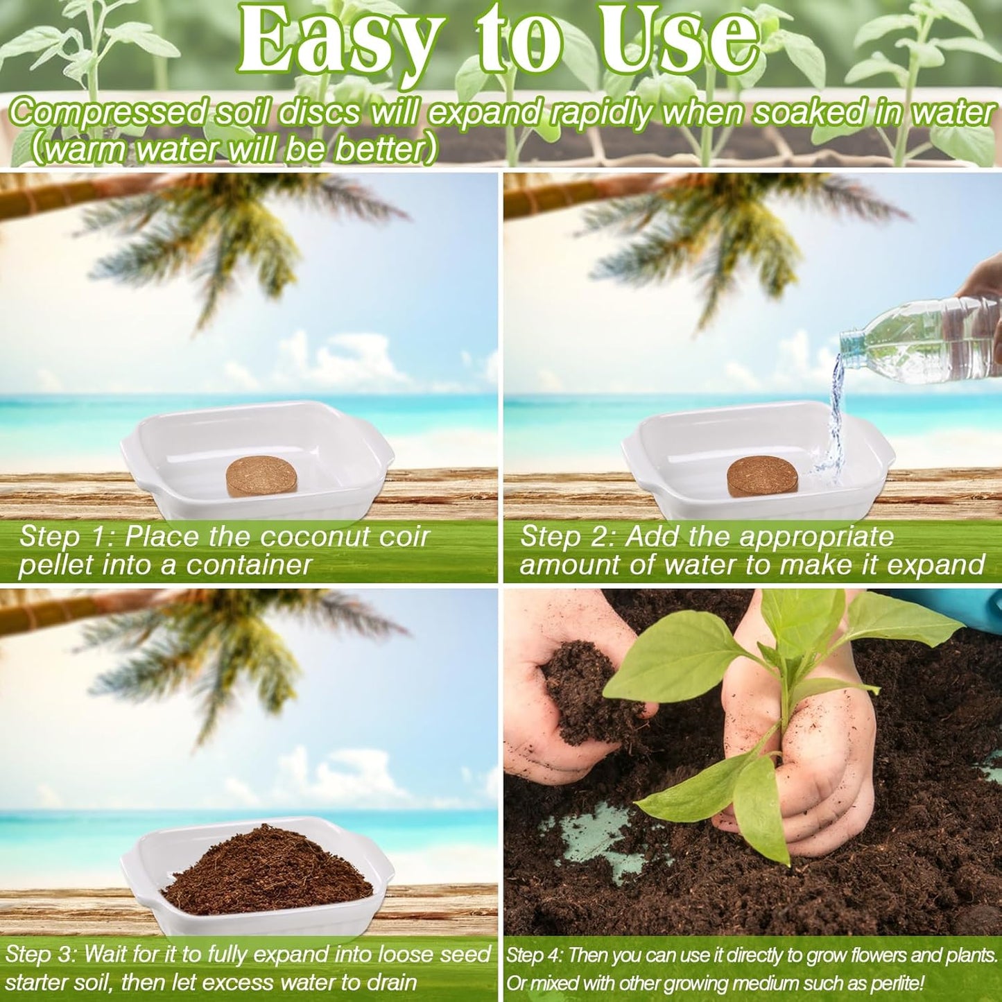 ZeeDix 200Pcs 40mm Compressed Coco Coir Fiber Potting Soil Seed Starters - Organic Coco Coir Pellet Fiber Soil for Planting Bonsai, Herbs, Flowers and Vegetables