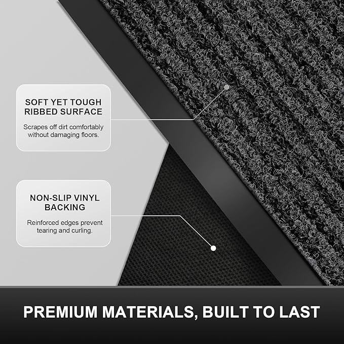 Non-Slip Waterproof Rubber Door Mat, 4' x 6' Commercial Floor Mat for High Traffic Areas, Easy Clean Low Profile Entry Rug, for Entrance, Indoor/Outdoor, Office, Patio, Garage