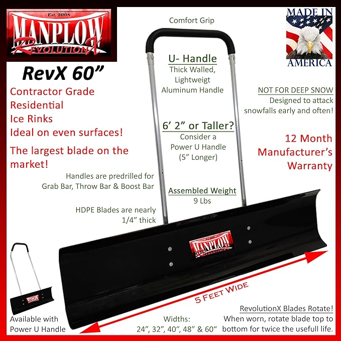 MANPLOW RevolutionX Snow Pushers and Shovels (U-Handle, 60")