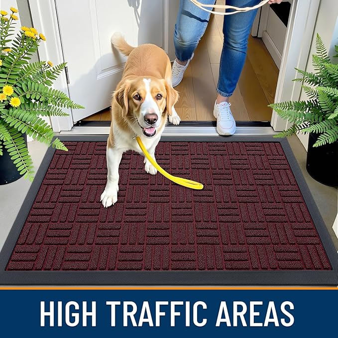 OLANLY Front Door Mat Outside Entrance 71x47, Absorbent, Heavy Duty Sturdy Natural Rubber Doormat Indoor Outdoor, Non-Slip, Stain and Fade Resistant, Low Profile Floor Mat for Entryway, Burgundy