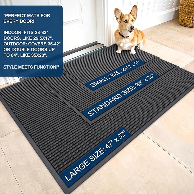 OLANLY Front Door Mat Indoor Outdoor Entrance, Waterproof Heavy Duty Doormat, Fade Resistant, Low Profile, Easy Clean Patio Porch Welcome Floor Mats for Entry, 71x34, Charcoal Grey