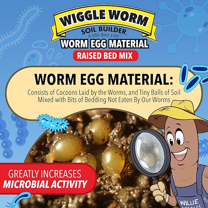 Raised Bed Mix, 40lbs - Organic Soil and Fertilizer for Container Gardening - Worm Egg Material Mixed with Odor Free Pure Worm Castings