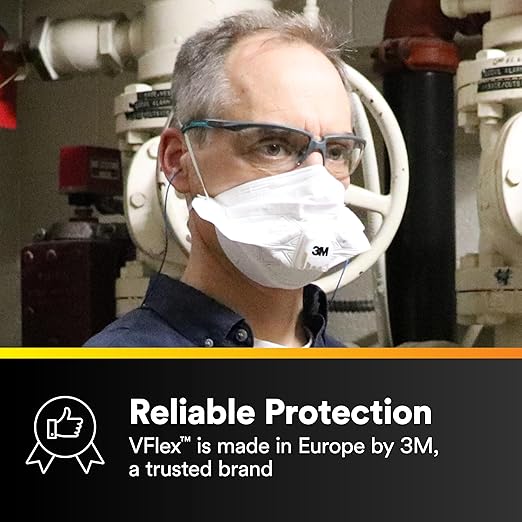 3M N95 Disposable Respirator, VFlex Particulate Respirator 9105, Pack of 50, Standard Size, NIOSH Approved, For Sweeping, Sanding, Grinding, Sawing, Bagging, Dust