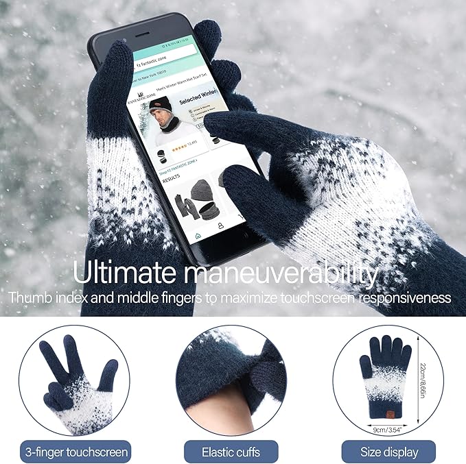 Womens Winter Knit Beanie Hats and Touchscreen Gloves Long Scarf Set with Warm Fleece Lined Skull Caps Scarves for Women