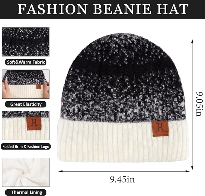 Womens Winter Knit Beanie Hats and Touchscreen Gloves Long Scarf Set with Warm Fleece Lined Skull Caps Scarves for Women