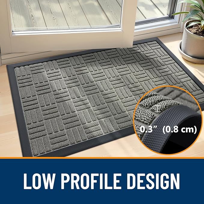 OLANLY Front Door Mat Outside Entrance 59x34, Absorbent, Heavy Duty Sturdy Natural Rubber Doormat Indoor Outdoor, Non-Slip, Stain and Fade Resistant, Low Profile Floor Mat for Entryway, Modern Gray