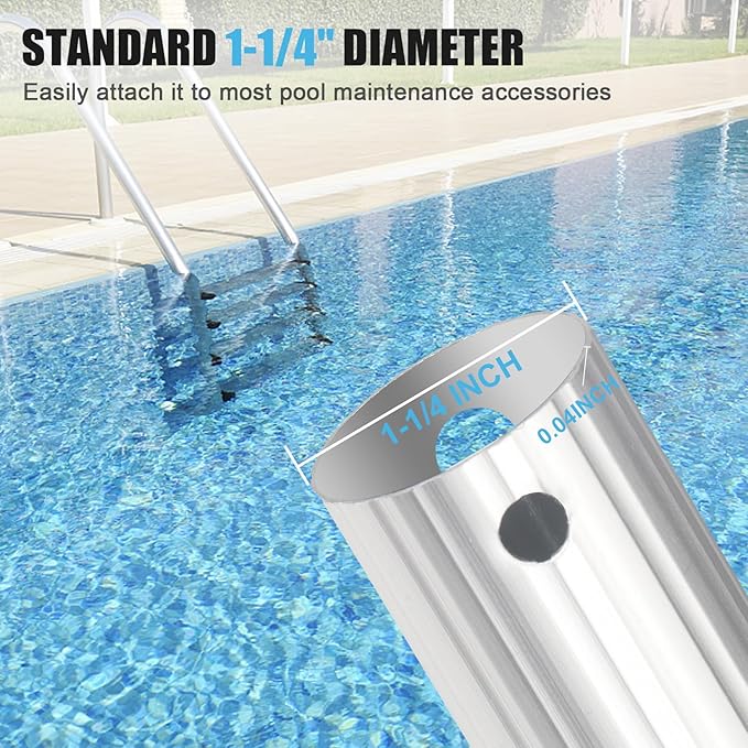 Professional 16 Foot Telescopic Aluminum Swimming Pool Pole - Attach Connect Skimmer Nets, Rakes, Brushes, Vacuum Heads Cleaning