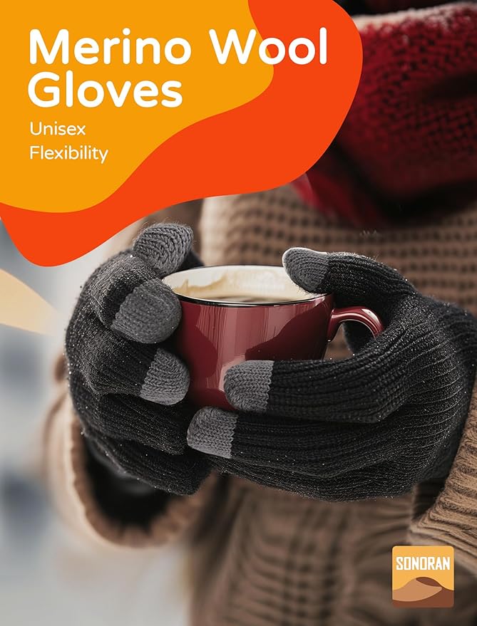 Merino Wool Gloves for Women Men, Touch Screen Warm Glove Liners Thermal Soft Knit Lining for Winter Running Hiking