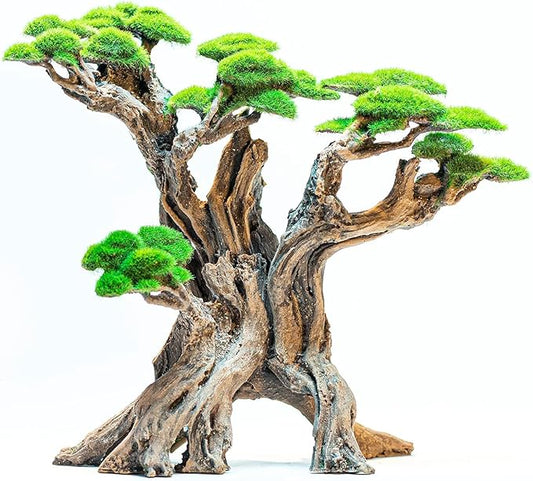 Novelsite Fish Tank Decor- Bonsai Tree of The Forest with Faux Moss- Aquarium Decoration Aquascaping- Made of Sandstone, 8.8 x 4.3 x 7.8 inches