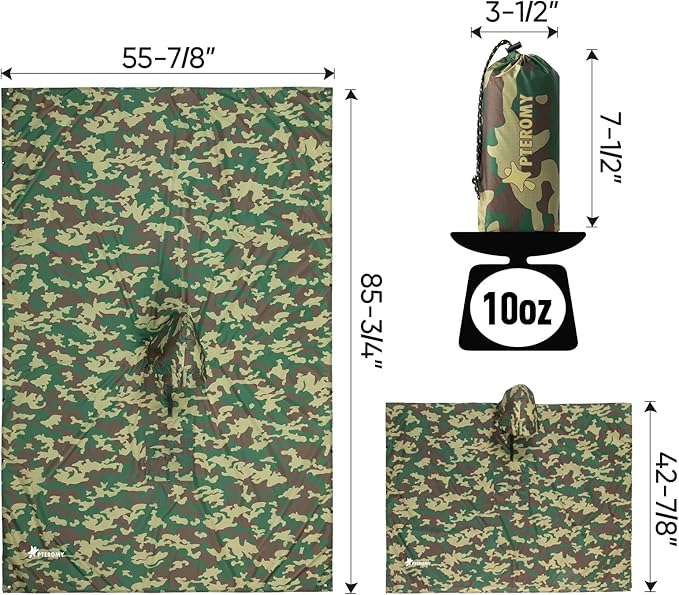 PTEROMY Hooded Rain Poncho for Adult with Pocket, Waterproof Lightweight Unisex Raincoat for Hiking Camping Emergency