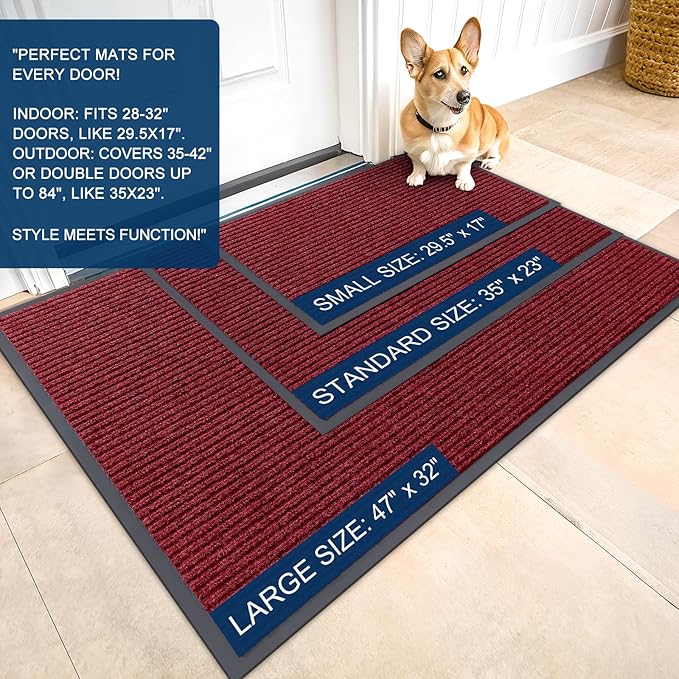 OLANLY Front Door Mat Indoor Outdoor Entrance, Waterproof Heavy Duty Doormat, Fade Resistant, Low Profile, Easy Clean Patio Porch Welcome Floor Mats for Entry, 35x30, Wine Red