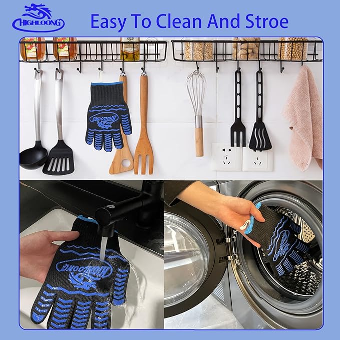 BBQ Gloves, Oven Gloves Original 2 Pack1472℉ Extreme Heat Resistant, Grilling Gloves Silicone Non-Slip Oven Mitts, Kitchen Gloves for BBQ, Grilling, Cooking, Baking