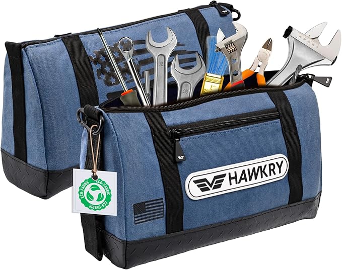 HAWKRY Heavy Duty Canvas Tool Bag Set of 2 – Waterproof Canvas Zipper Pouch, Garden Tool Bag, Construction Bags Heavy Duty, Small Zipper Pouch, Motorcycle Tool, Multipurpose Fishing Bag
