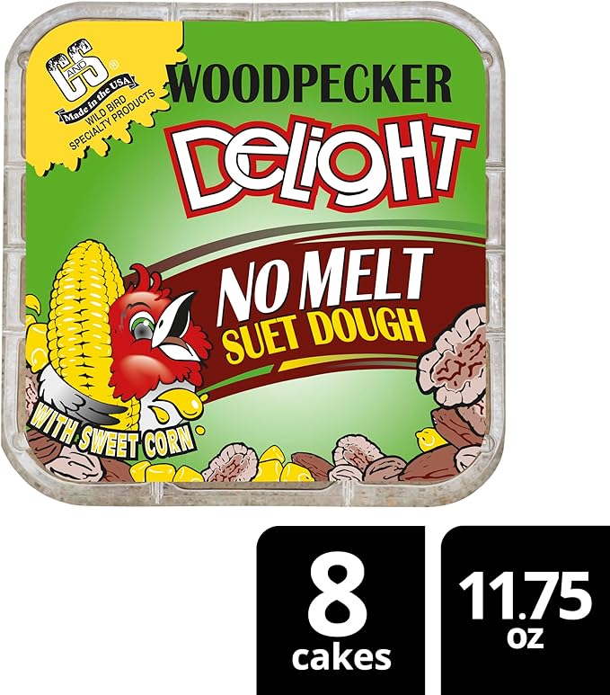 C&S Woodpecker Delight No Melt Suet Dough, Suet Cakes for Wild Birds, 11.75 Ounces, Pack of 8