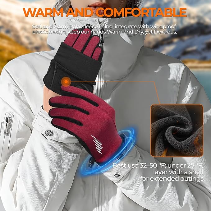 rivmount Winter Gloves Women Men, Cold Weather Touch Screen Liner Glove, Windproof 3-Layers, for Running, Cycling, Biking, Hiking, Driving