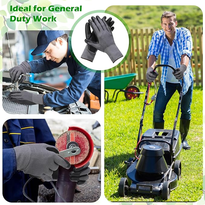 Jexine 50 Pairs Gardening Work Gloves Bulk for Men Women Breathable Rubber Coated Garden Dipped Gripping Outdoor Working Gloves for Construction, Gray