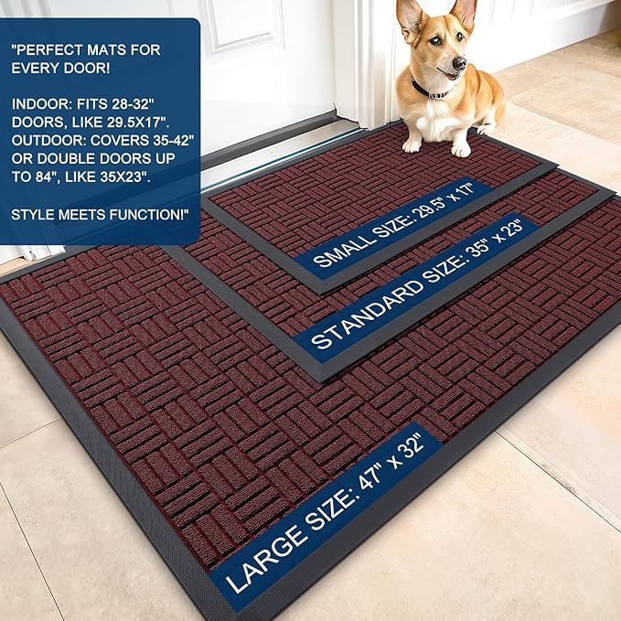 OLANLY Front Door Mat Outside Entrance 71x47, Absorbent, Heavy Duty Sturdy Natural Rubber Doormat Indoor Outdoor, Non-Slip, Stain and Fade Resistant, Low Profile Floor Mat for Entryway, Burgundy