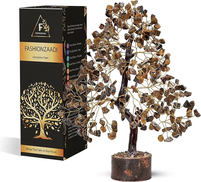 FASHIONZAADI Tiger Eye Crystal Tree, Reiki Gifts - Gemstone Tree - Spiritual Crystal Chakra Decor - Gifts for Women