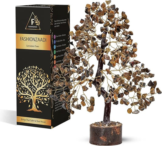 FASHIONZAADI Tiger Eye Crystal Tree, Reiki Gifts - Gemstone Tree - Spiritual Crystal Chakra Decor - Gifts for Women