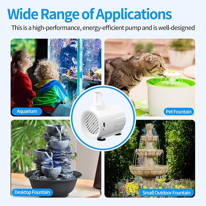 50 GPH Submersible Water Pump - Fountain Pump for Aquarium & Fish Tank Mini, Adjustable Flow Control, Dual-Suction Side/Bottom Intake, Outdoor Water Fountain, Hydroponics, Pond (White)