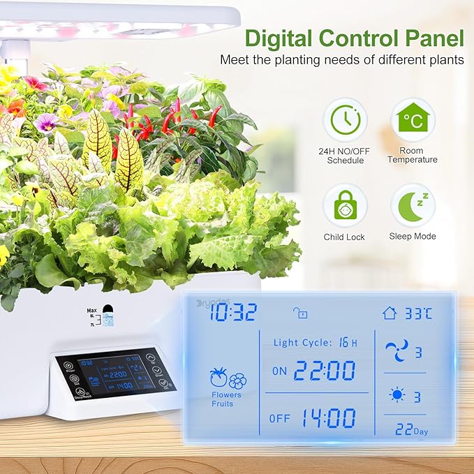 17-Pods Hydroponic Growing System with Dual Fans 24W Full-Spectrum Grow Light & Smart Control Panel for Indoor Gardening for Vegetables Herbs
