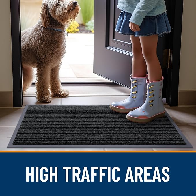 OLANLY Front Door Mat Indoor Outdoor Entrance, Waterproof Heavy Duty Doormat, Fade Resistant, Low Profile, Easy Clean Patio Porch Welcome Floor Mats for Entry, 59x40, Black