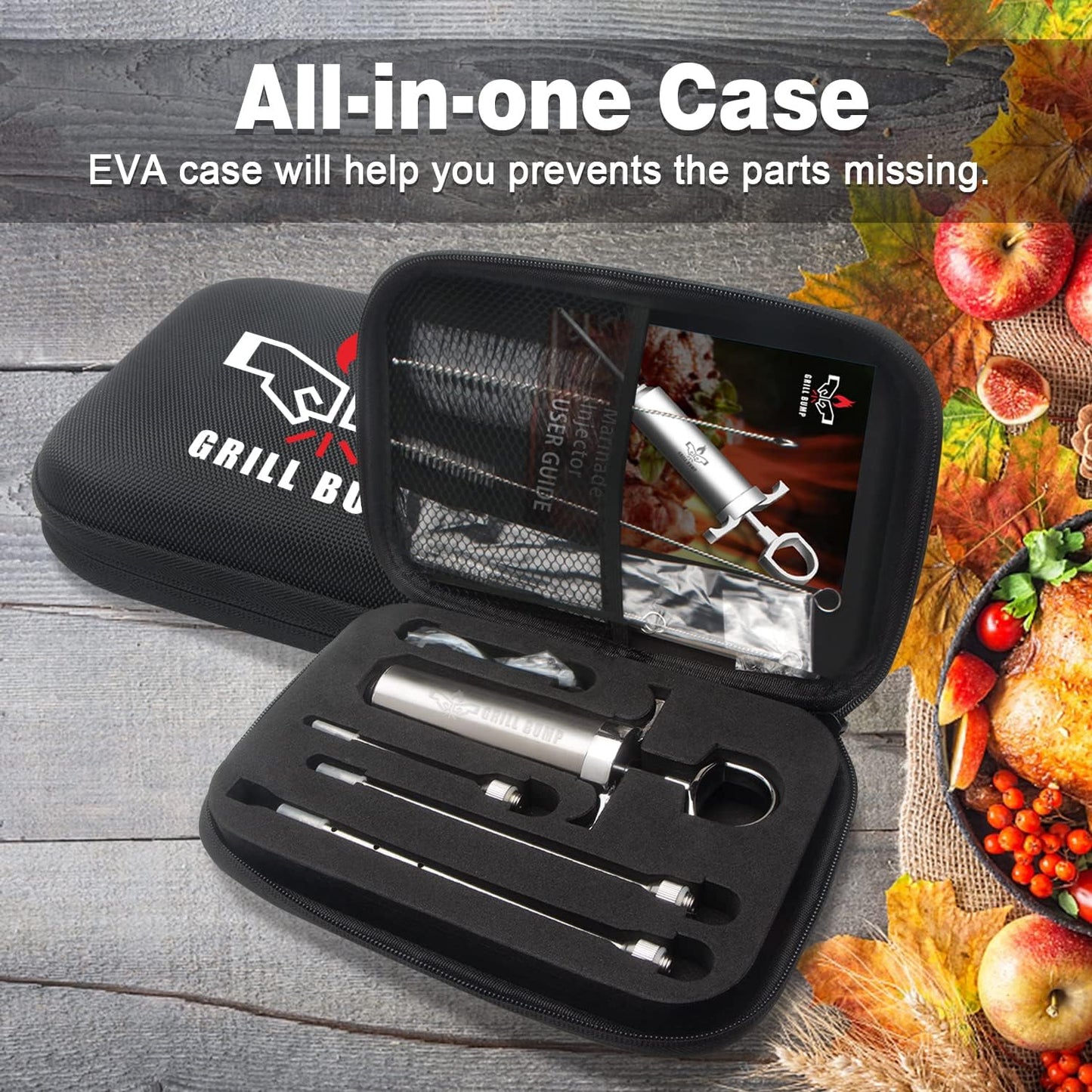 Meat Injector Syringe Kit with 3 Professional Marinade Injector Needles and Travel Case for BBQ Grill Smoker, Turkey and Brisket; 2-oz Large Capacity, Both Paper User Manual and E-Book