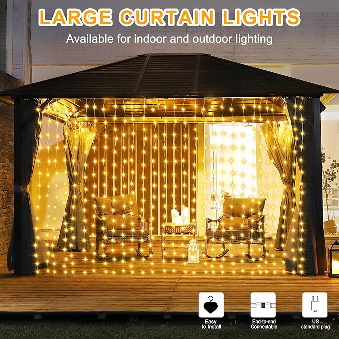 echosari 600 LED Curtain Lights Plug in, 20Ft x 10Ft Connectable Dual Color Changing Fairy Lights Curtain Outdoor Waterproof for Bedroom Backdrop Wedding (Warm White & Multicolor)