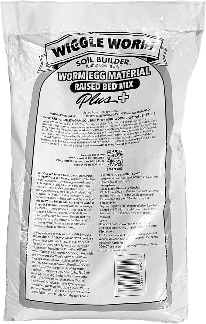Raised Bed Mix, 40lbs - Organic Soil and Fertilizer for Container Gardening - Worm Egg Material Mixed with Odor Free Pure Worm Castings
