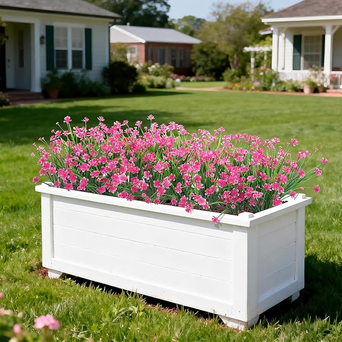 Ouddy Decor 24 Bundles Artificial Flowers for Outdoors UV Resistant Fake Plastic Plants Faux Greenery Stems for Spring Summer Indoor Garden Patio Window Box Kitchen Home Decor, Pink