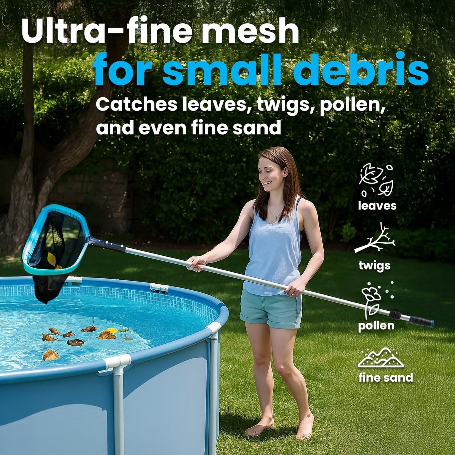 XtremepowerUS 17" Wide Pool Net, Professional Swimming Pool Leaf Skimmer Nets for Cleaning Double-Layer Deep Net Easy Scoop Edge,Debris Pickup