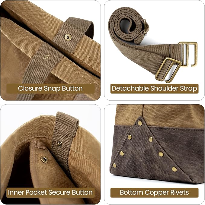 OneTigris Waxed Canvas Tool Tote Bag with Removable Tool Roll Bag, 36L Large Capacity Storage Tote Bag - Heavy Duty Canvas Bag and Tactical Camping Storage for Gardening,Camping Gear Firewood