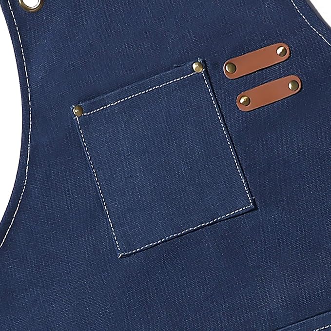 AFUN Chef Aprons for Men Women with Oversized Pockets, 16-Ounce Cotton Canvas Cross Back Heavy Duty Work Apron (Dark Blue)