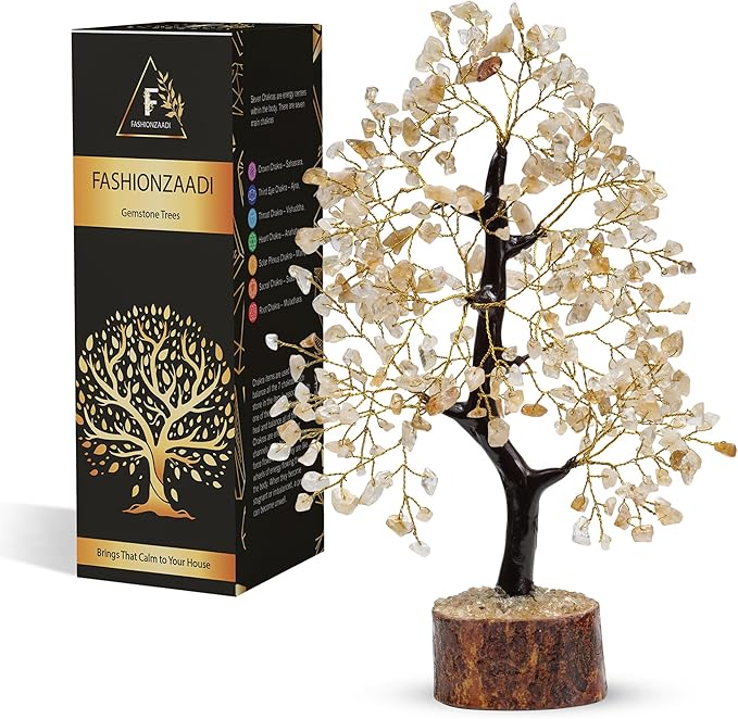 FASHIONZAADI Crystal Tree Gifts for Women, Chakra Healing Citrine Crystals Handmade Money Tree of Life for Home and Office Desk Decoration, Reiki Healing, Good Luck, Positive Energy, Birthday Gifts