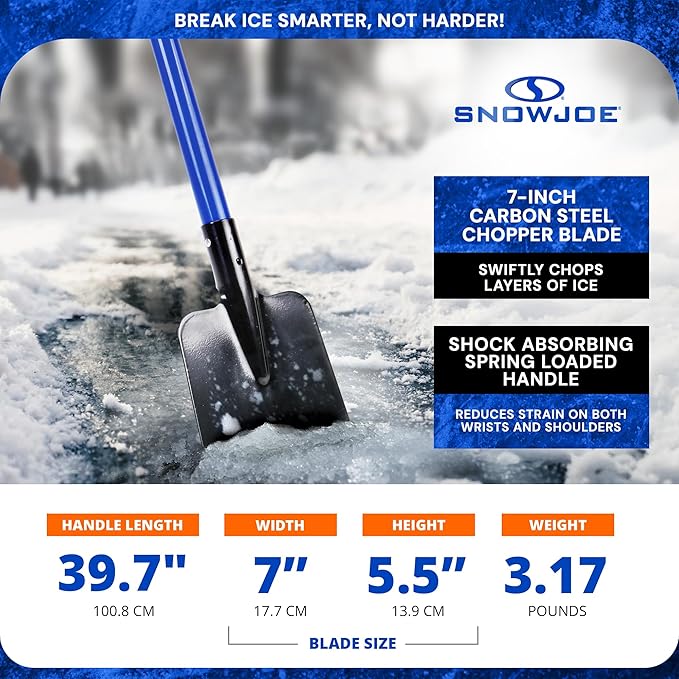 Snow Joe Ice Chopper with 7-Inch Carbon Steel Blade and Shock-Absorbing Handle, 3.2 Lbs - Portable and Lightweight Winter Scraper and Ice Remover for Driveway, Sidewalk, Garage, & Patio, SJEG700
