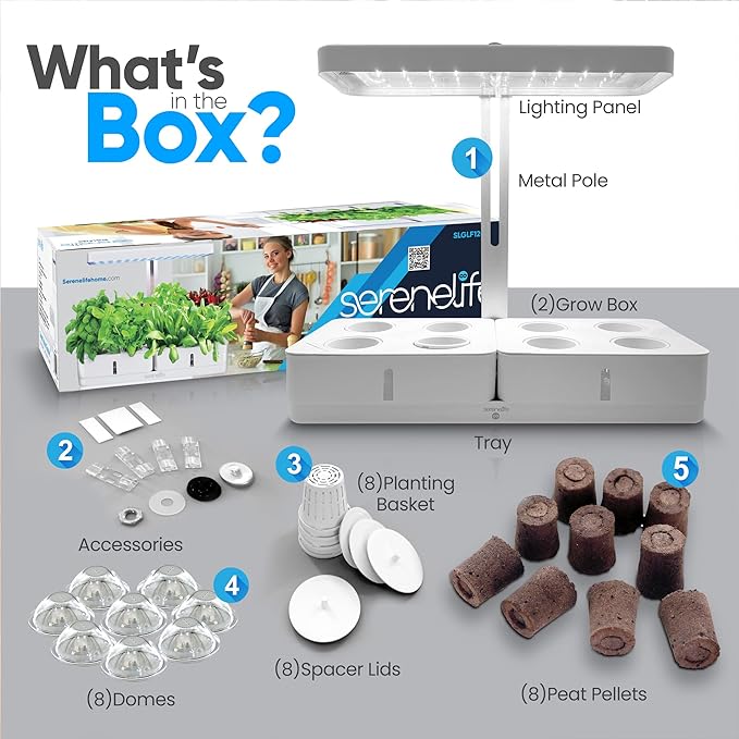 SereneLife Smart Indoor Garden - Hydroponic Herb Garden with 4000K Grow Lights Panel, Control Panel Settings, Water Stick, No Soil, Mess-Free, Height Adjustable, Grows Up to 6 Plants