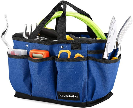 Housolution Gardening Tote Bag, Deluxe Garden Tool Storage Bag and Home Organizer with Pockets, Wear-Resistant & Reusable, 14 Inch, Blue