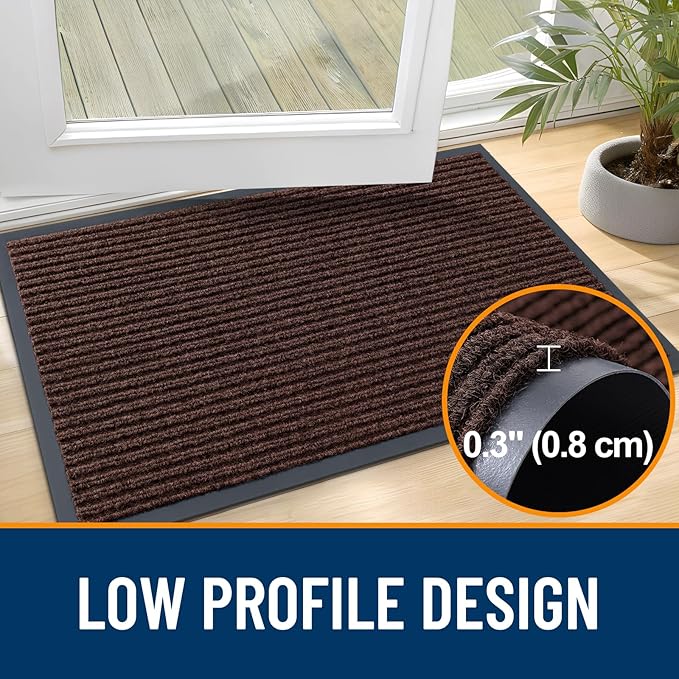 OLANLY Front Door Mat Indoor Outdoor Entrance, Waterproof Heavy Duty Doormat, Fade Resistant, Low Profile, Easy Clean Patio Porch Welcome Floor Mats for Entry, 71x30, Brown