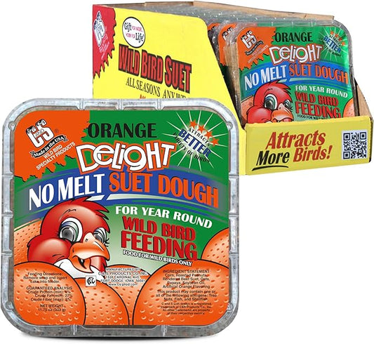 C&S Orange Delight No Melt Suet Dough, Suet Cakes for Wild Birds, 11.75 Ounces, Pack of 8