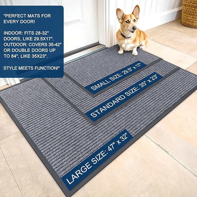 OLANLY Front Door Mat Indoor Outdoor Entrance, Waterproof Heavy Duty Doormat, Fade Resistant, Low Profile, Easy Clean Patio Porch Welcome Floor Mats for Entry, 71x23, Light Gray
