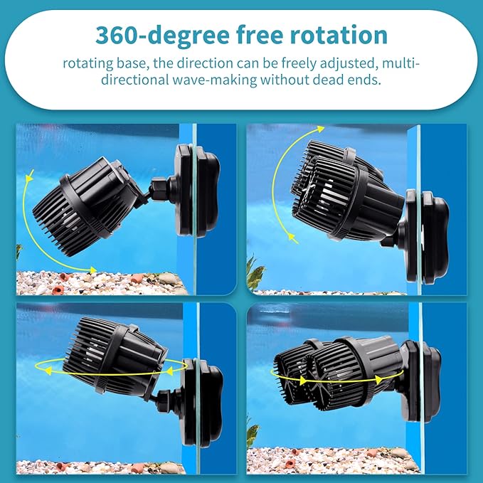 hygger 4200GPH Double Head Aquarium Circulation Pump, Quiet 12W Aquarium Wave Maker, with Strong Magnetic Suction Base, 360°Adjustable Power Head, for 110~240 Gal Tank