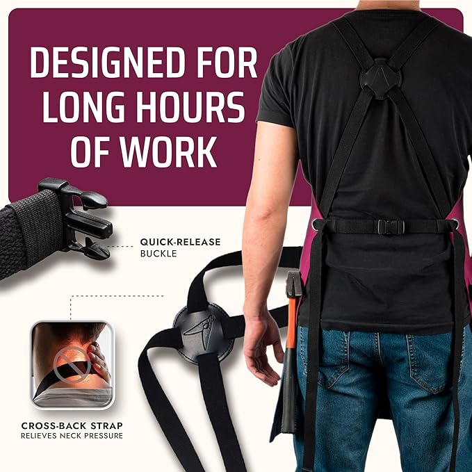 Asaya Chef and BBQ Apron with Bottle Opener and Hand Towel - 10oz Cotton Canvas, Stainless Steel Hardware - Cross Back Straps