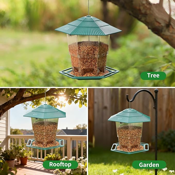 Bird Feeder for Outdoors Hanging,Green Hanging Wild Bird Feeders with S Hook for Blue Bird, Cardinals, Finches,Wild Birds Seed Feeder, As Gift for Bird Lovers