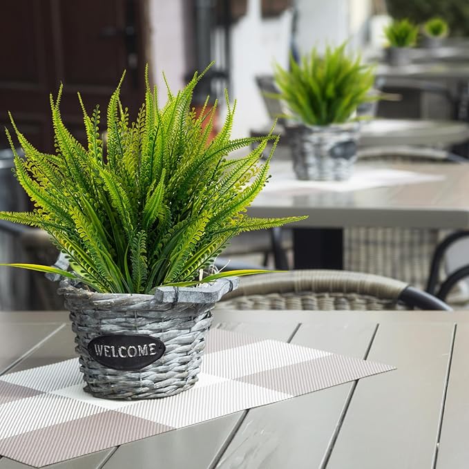 12 Bundles Artificial Plants Outdoor Fake Boston Fern Greenery with Flowers Faux UV Resistant Shrubs Garden Patio Porch Window Box Farmhouse Hanging Decor(Green)