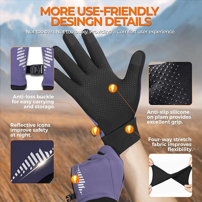 rivmount Winter Gloves Women Men, Cold Weather Touch Screen Liner Glove, Windproof 3-Layers, for Running, Cycling, Biking, Hiking, Driving