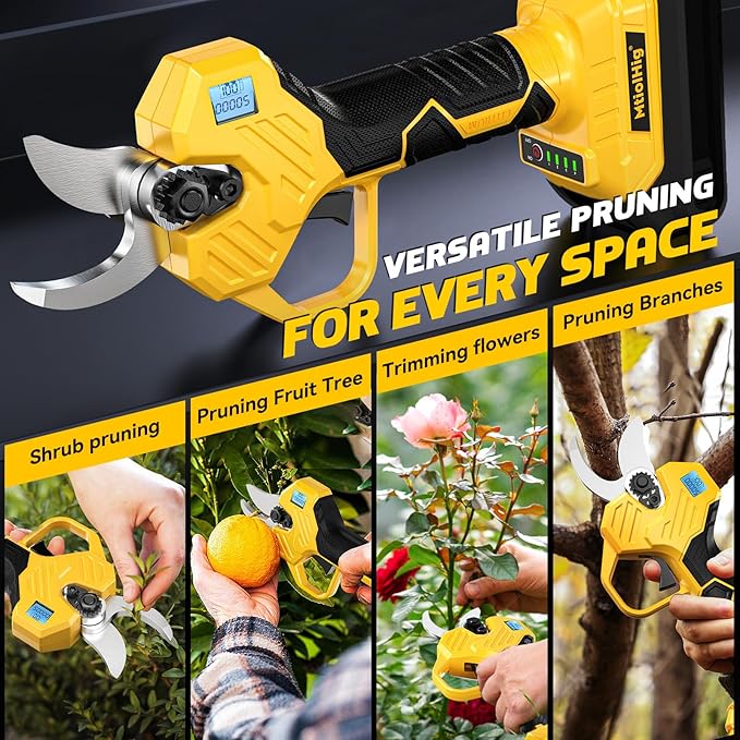 Electric Pruning Shears Compatible with DeWALT 20V (No Battery) – 26000RPM Cordless Brushless Motor Garden Tool, 0.8-2 inch Max Cutting Diameter Tree Trimmer with LCD Display & SK7 Blades