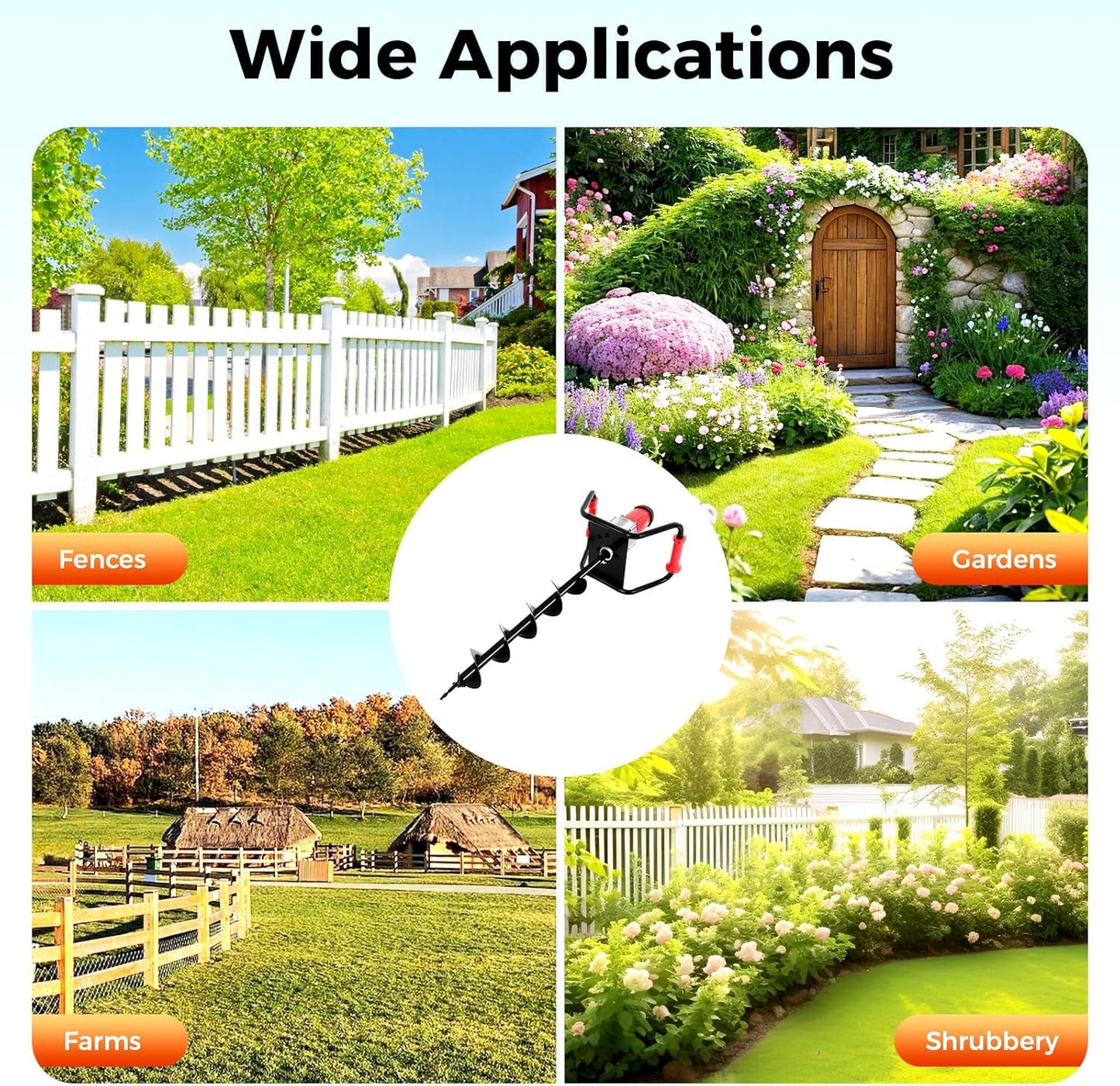 Post Hole Digger, 1500W Electric Post Hole Auger Earth Auger Digging Dril Digging Machine with 6" Digging Auger Bit and Extension Bar Set for Planting, Trenching in Garden (1500W,1x6" Drill)