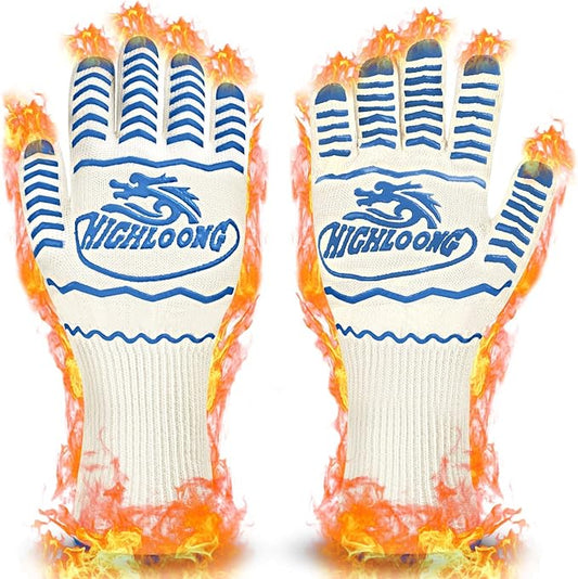 BBQ Grill Gloves Heat Resistant, 1472℉ Heat Resistance Fireproof Glove for Grilling Smoking Barbecue Oven Mitts Extreme Hot Proof Mittens for Kitchen Cooking Baking
